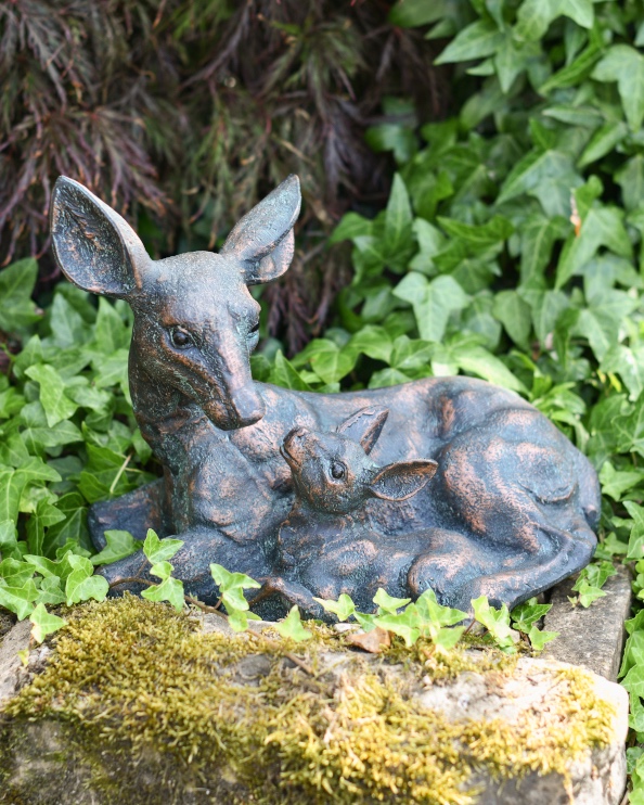 Cast Aluminium Vedigris 'Doe & Fawn' Garden Sculpture