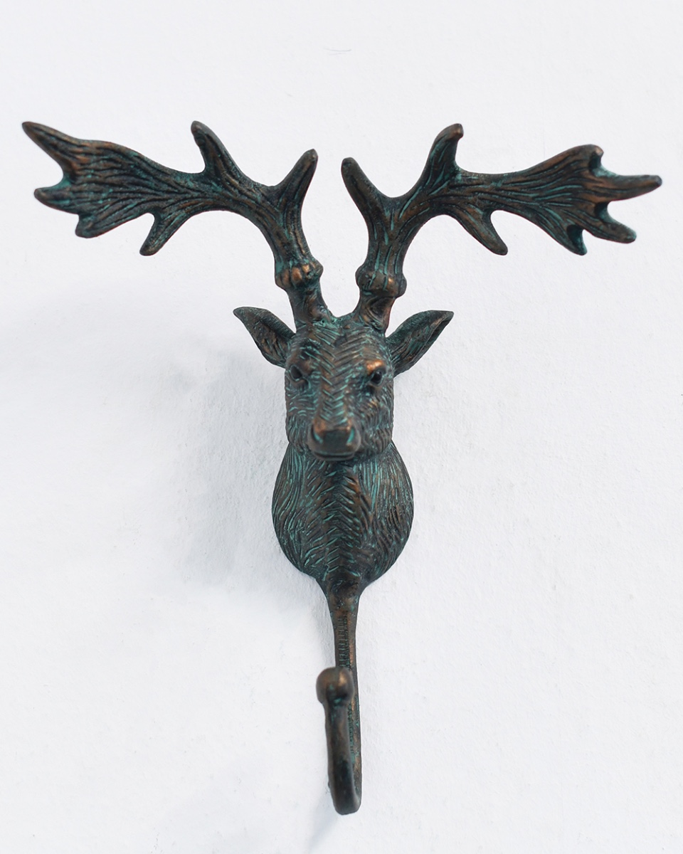 Ornate Cast Aluminium Verdigris Elk Head Hook