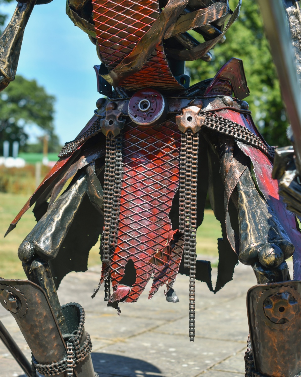 The Chief Skeleton Warrior Recycled Metal Parts Sculpture Detail
