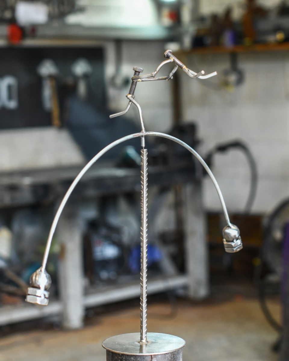 'The Dancers' Scrap Metal Kinetic Balance Sculpture