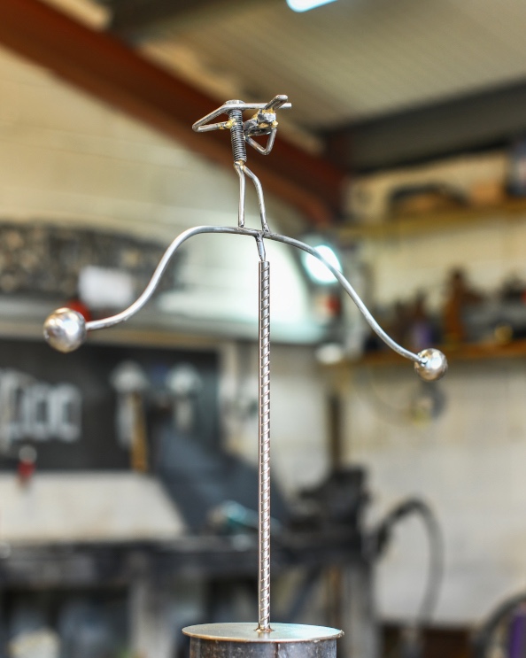 'The Violinist' Scrap Metal Kinetic Balance Sculpture