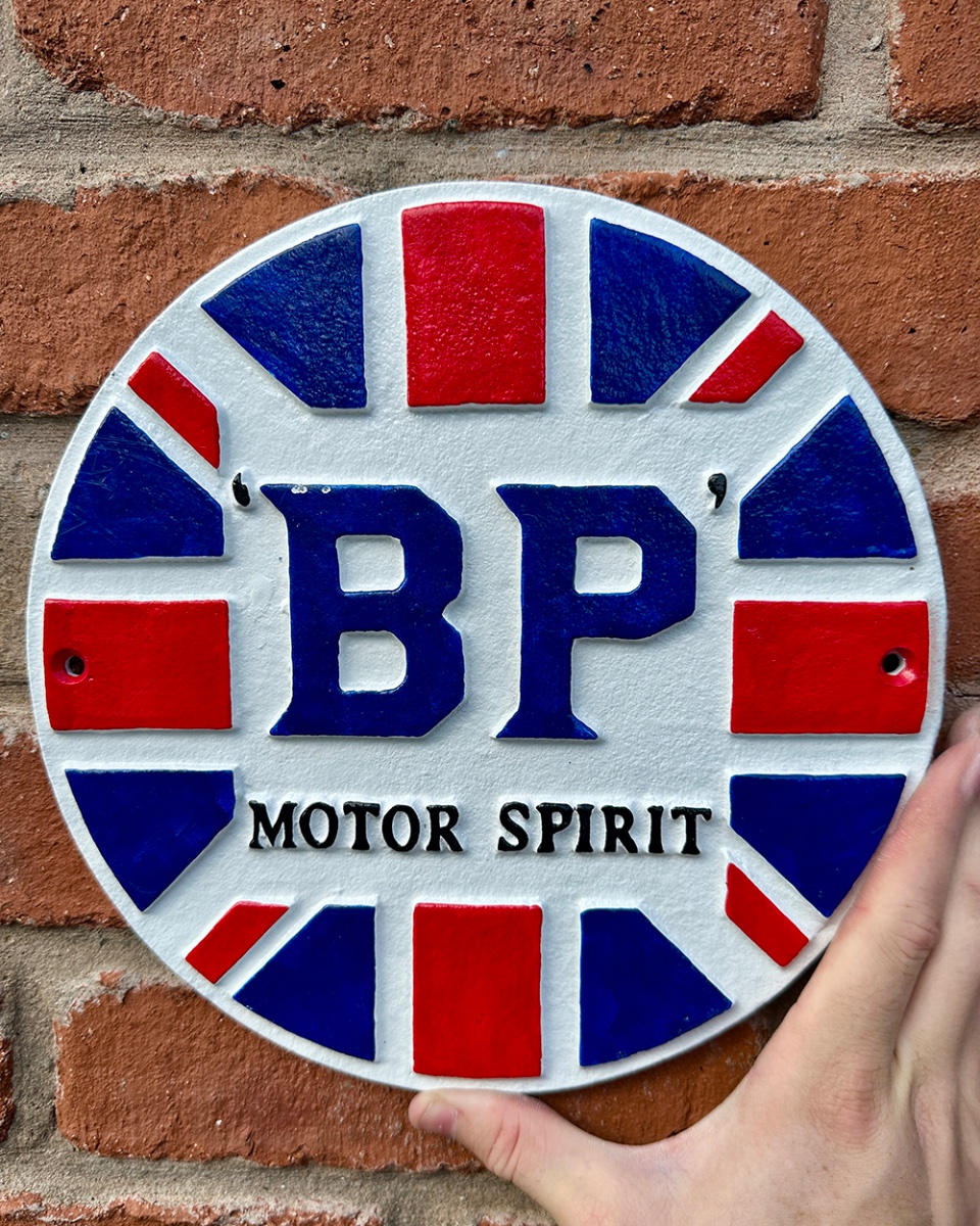 'British BP Motor Spirit' Cast Iron Automobilia Sign - 24cm