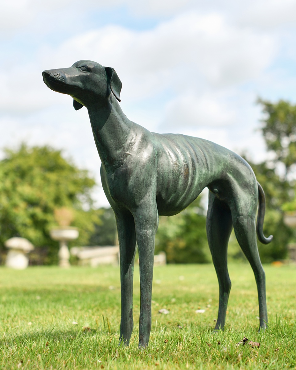 'Dash' The Verdigris Greyhound Dog Garden Sculpture