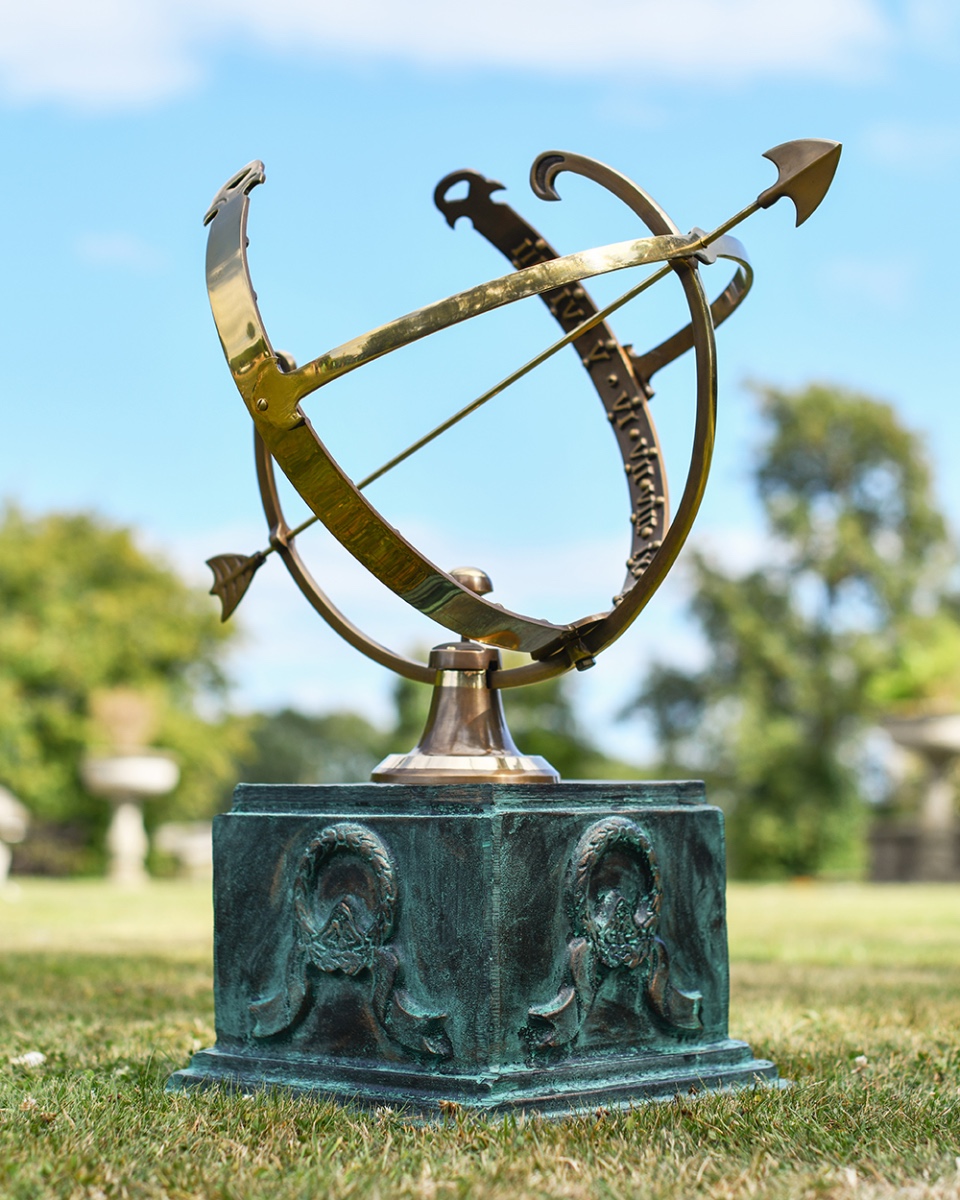 'Nastro' Ornate Verdigris Cast Aluminium Sundial Column
