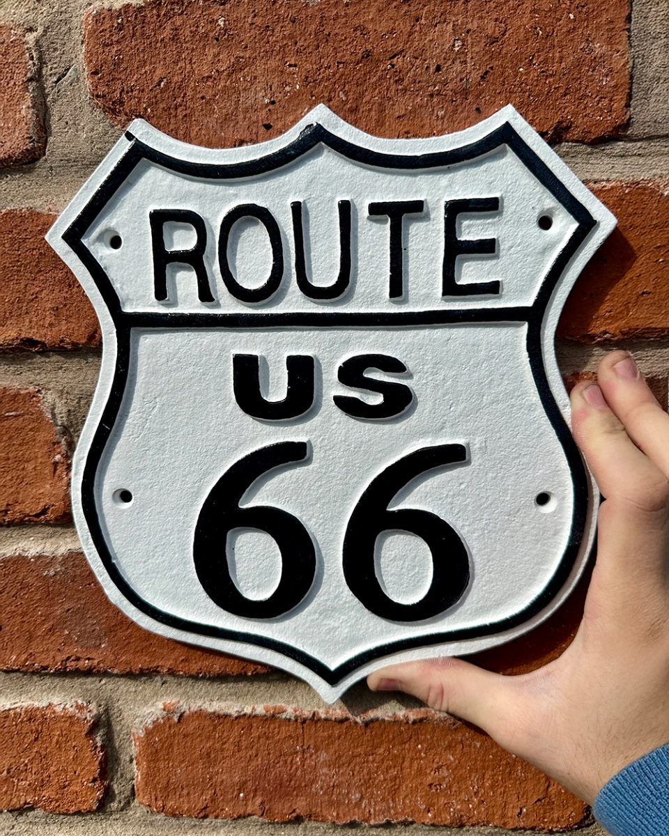 'Route 66' Cast Iron Automobilia Sign