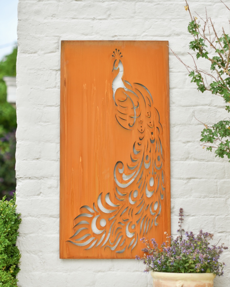 Rustic Peacock Garden Wall Screen