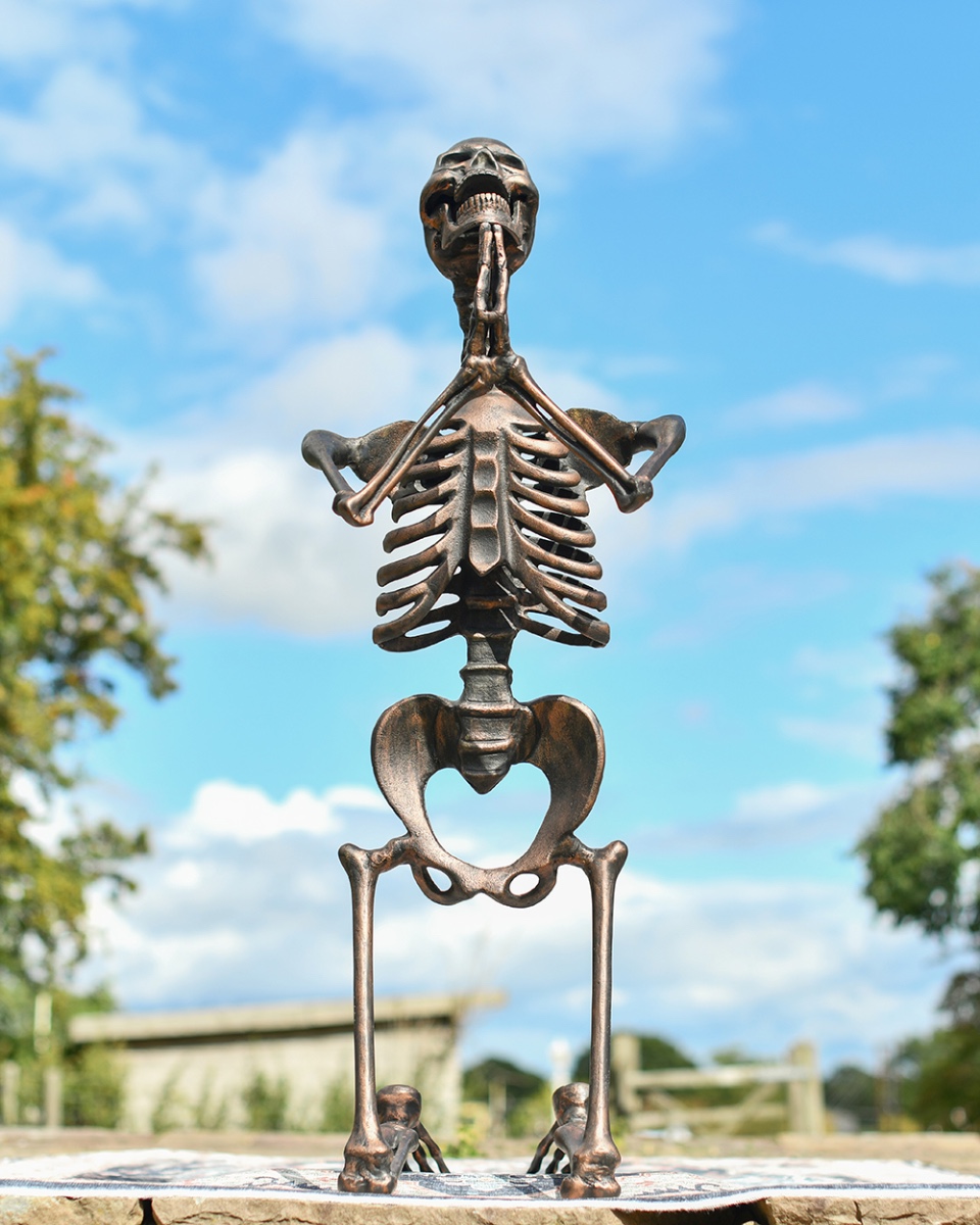 Cast Aluminium 'Bonesy' The Copper Praying Skeleton Garden Sculpture