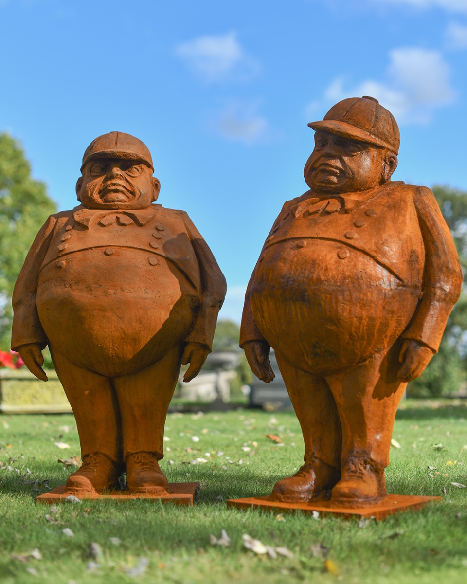Rustic Cast Iron 'Tweedle Dee & Tweedle Dum' Garden Sculpture