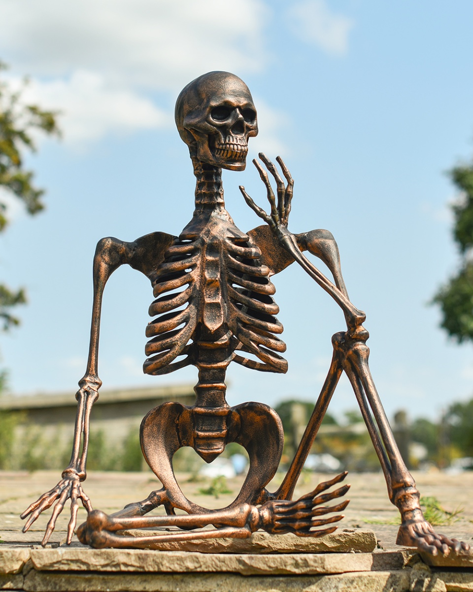 The Contemplating Aluminium Skeleton Sculpture - Copper