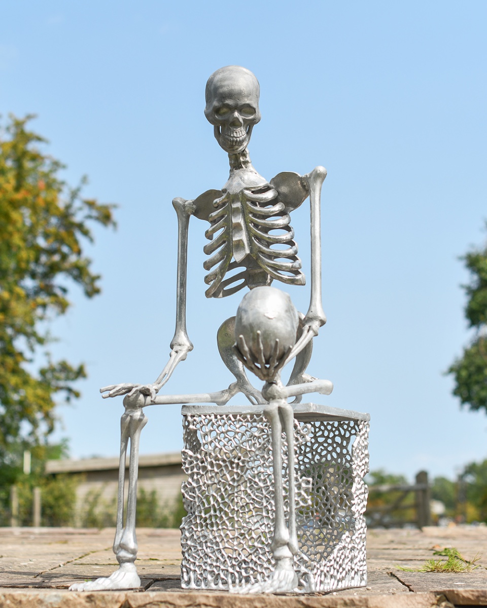 The Seeker Aluminium Skeleton Sculpture - Silver