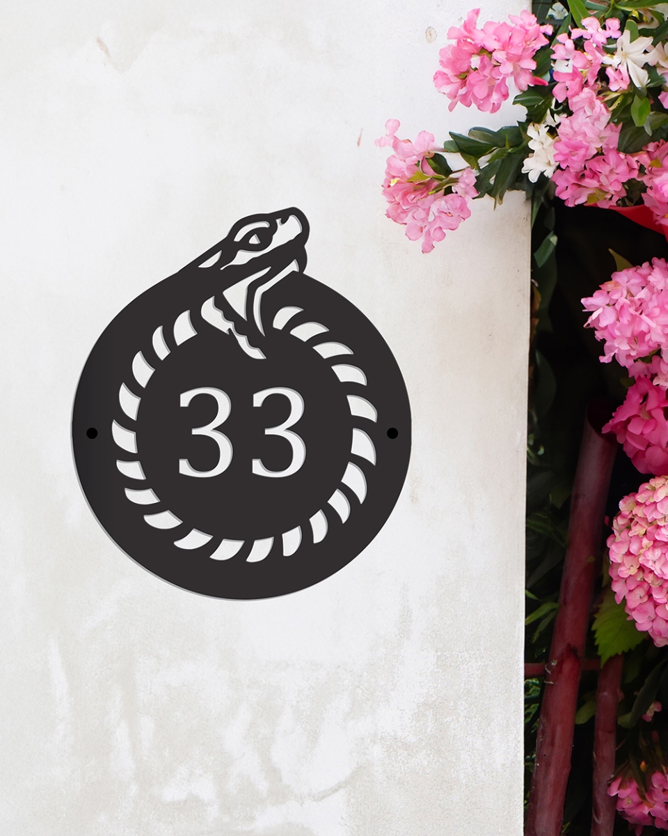 The Serpent Circular House Number Sign - Black On The Wall