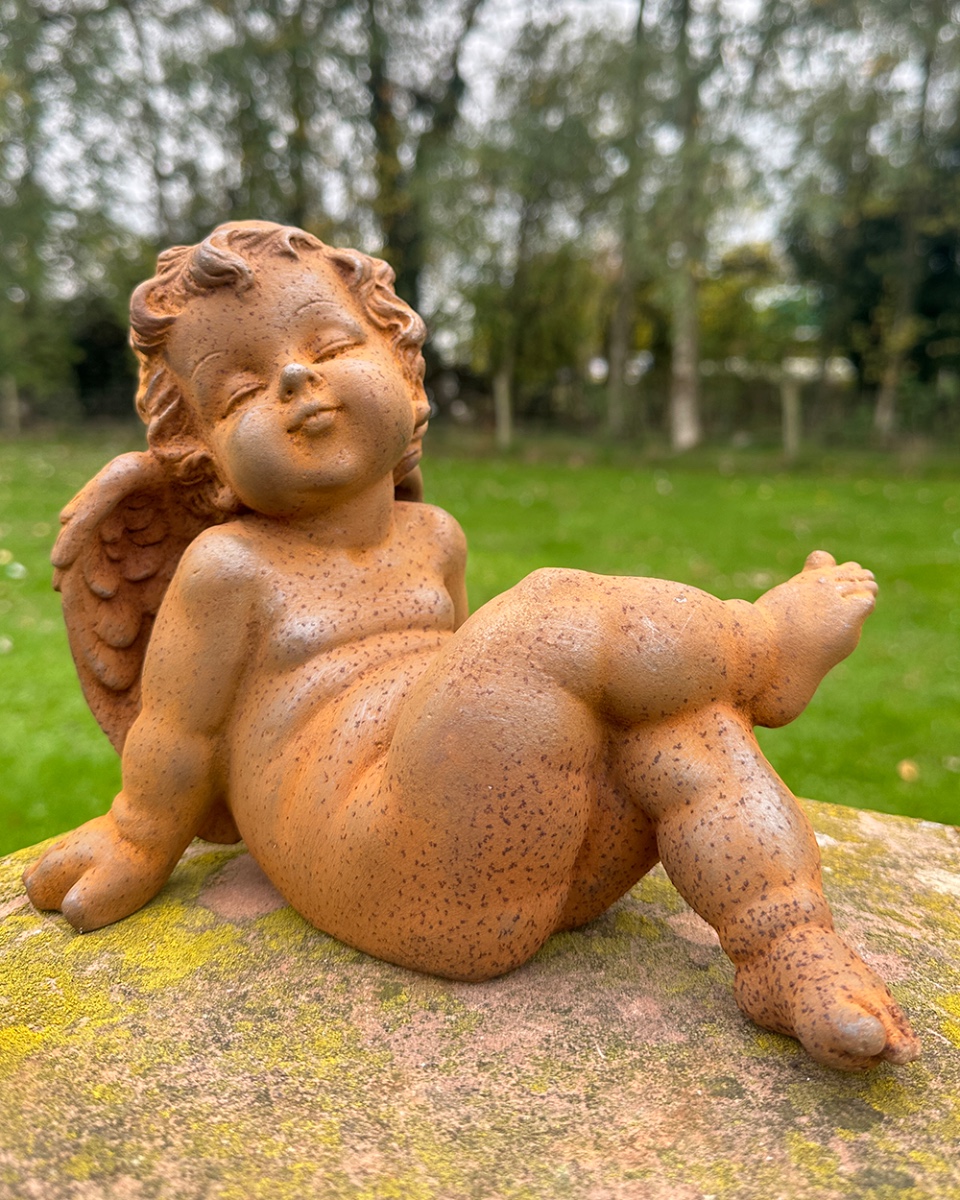 Rustic Cast Iron 'Celeste' The Cherub Garden Sculpture