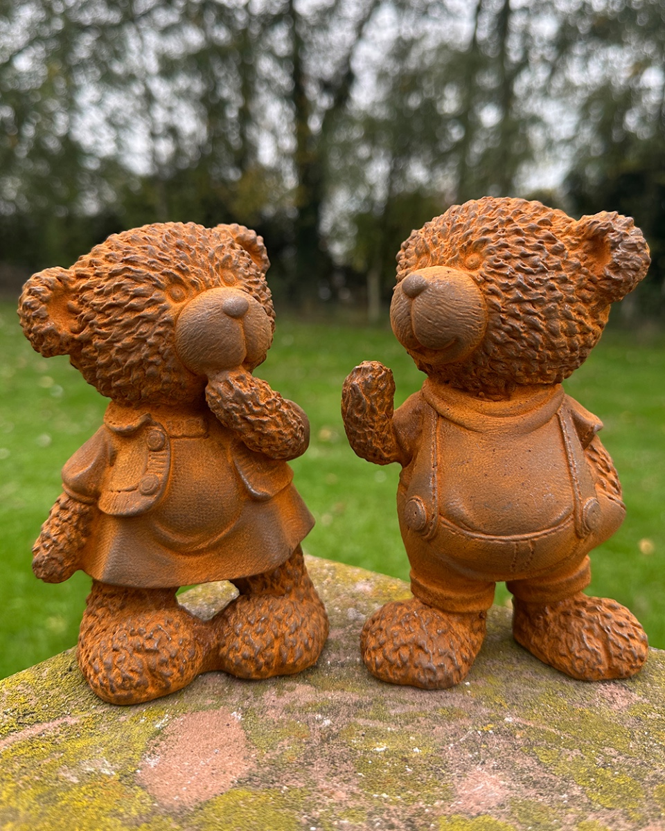 Rustic Cast Iron Unbearably Cute Garden Sculpture - Set Of Two