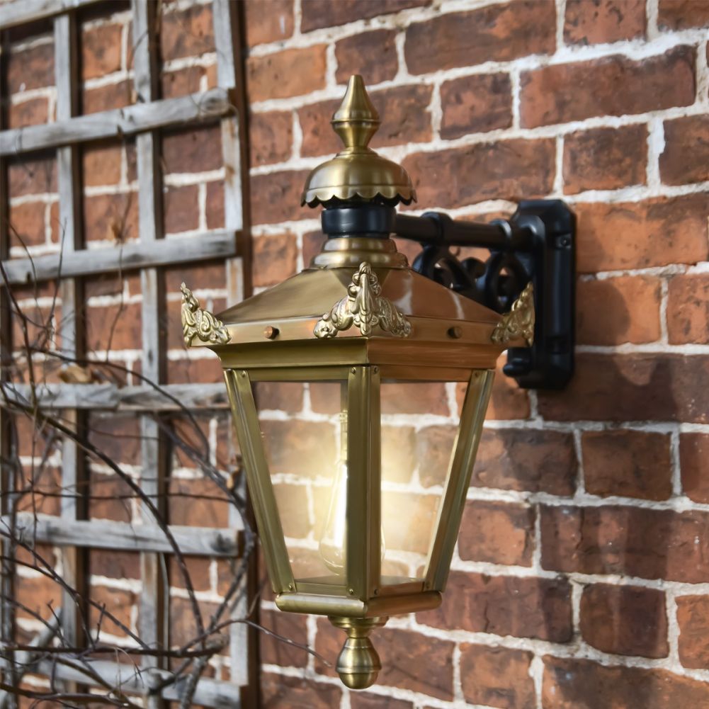 Antique Brass Hanging Wall Lantern - 61 x 46cm