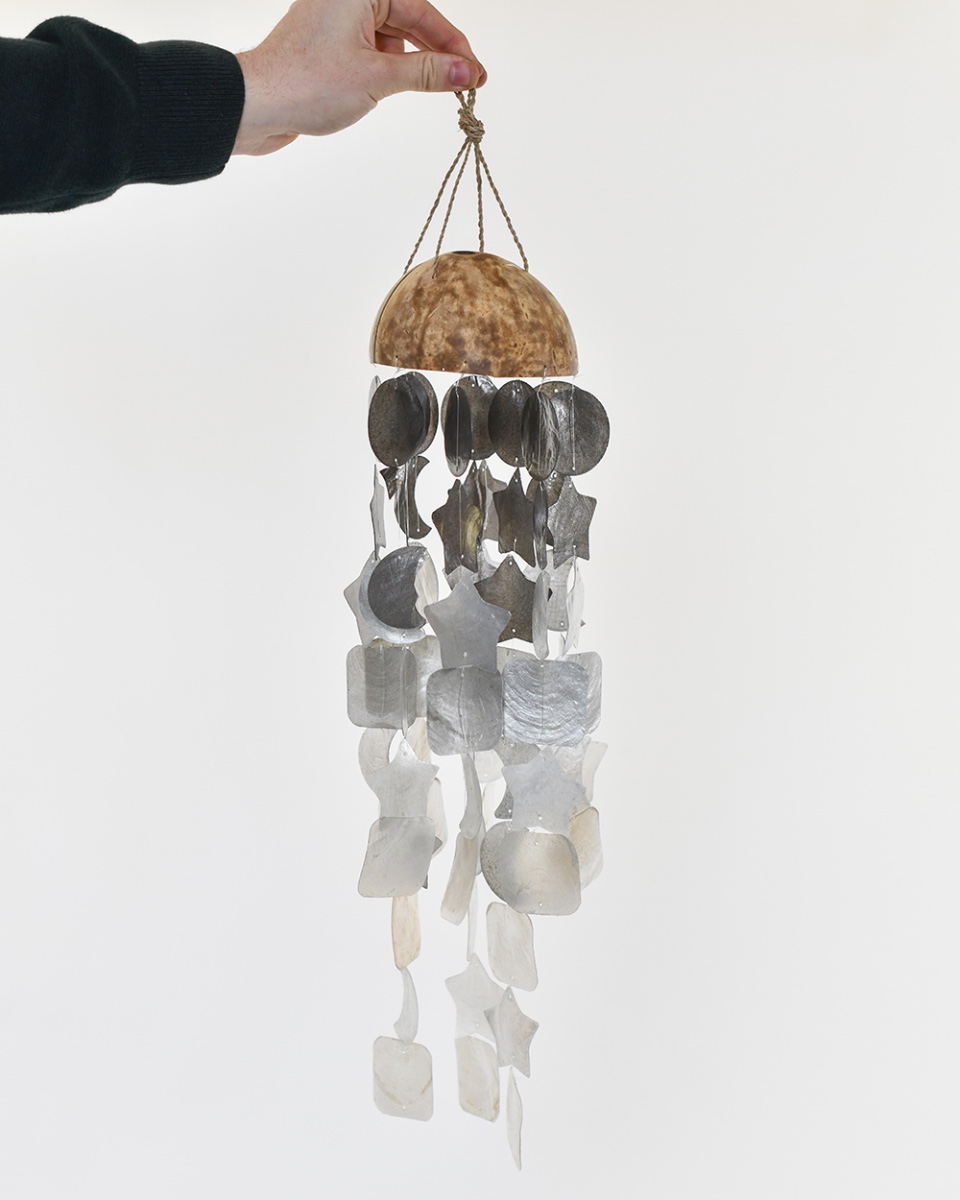 Deluxe Coconut & Shell Cosmo Wind Chime - Silver