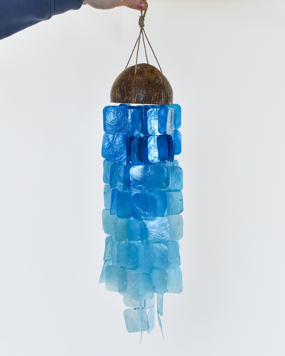 Deluxe Coconut & Shell Square Wind Chime - Blue