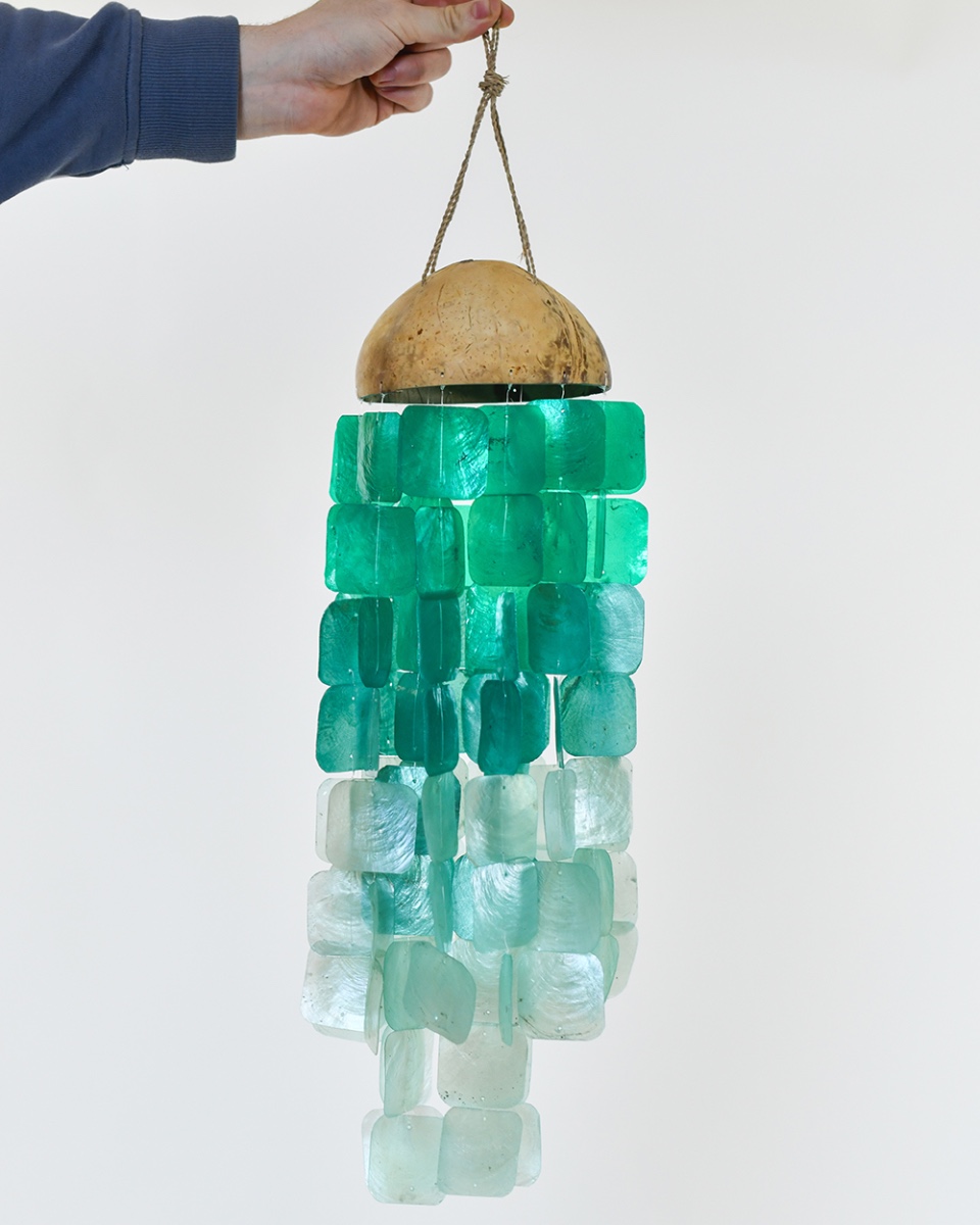Deluxe Coconut & Shell Square Wind Chime - Green