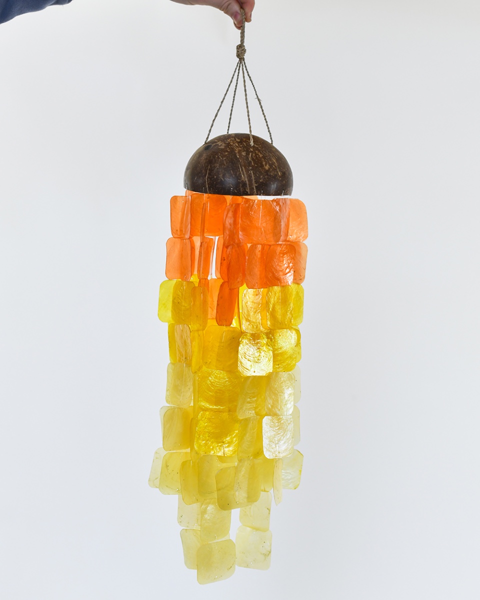 Deluxe Coconut & Shell Square Wind Chime - Orange