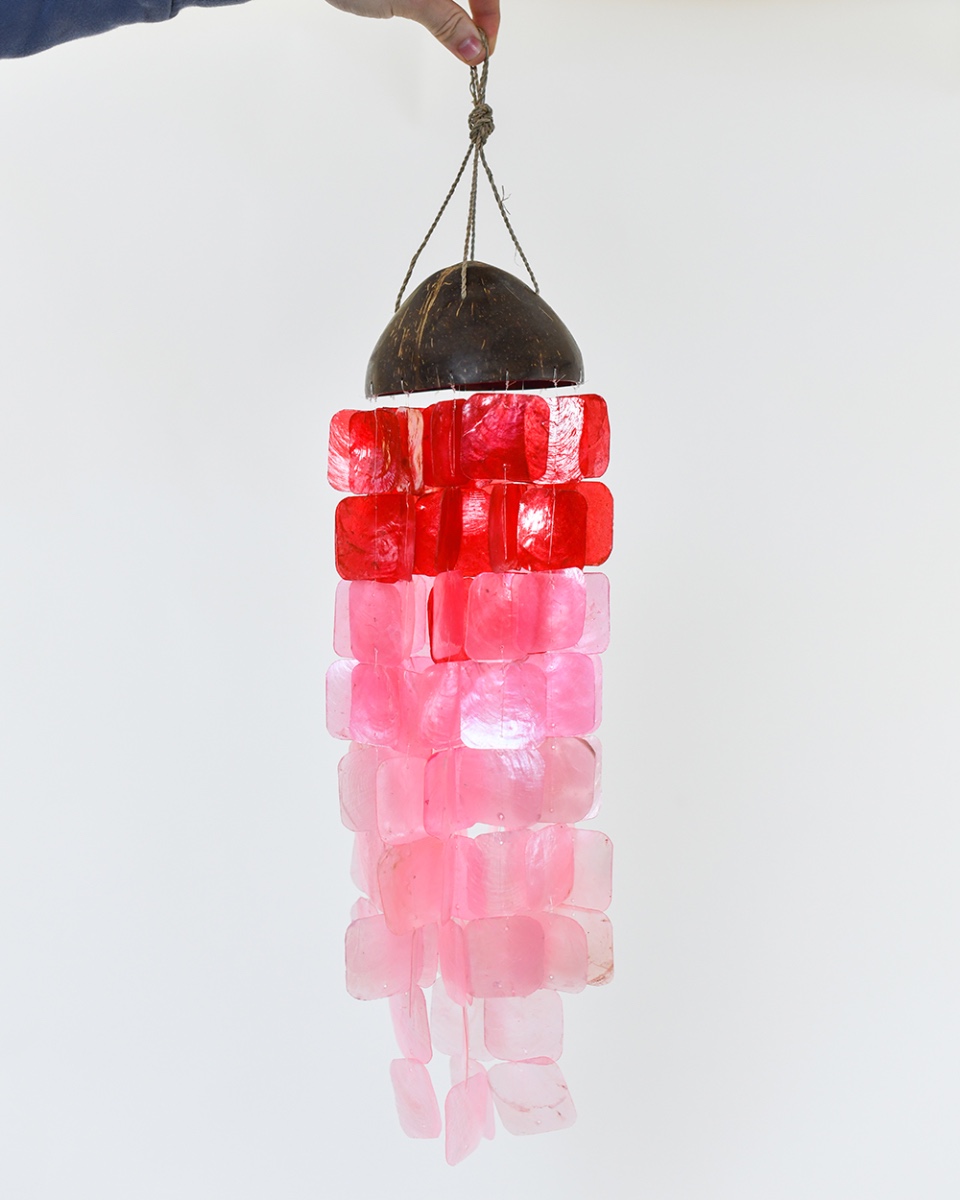Deluxe Coconut & Shell Square Wind Chime - Red
