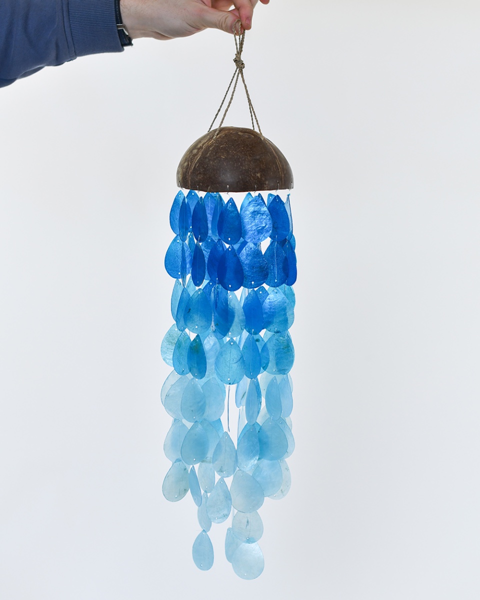 Deluxe Coconut & Shell Teardrop Wind Chime - Blue