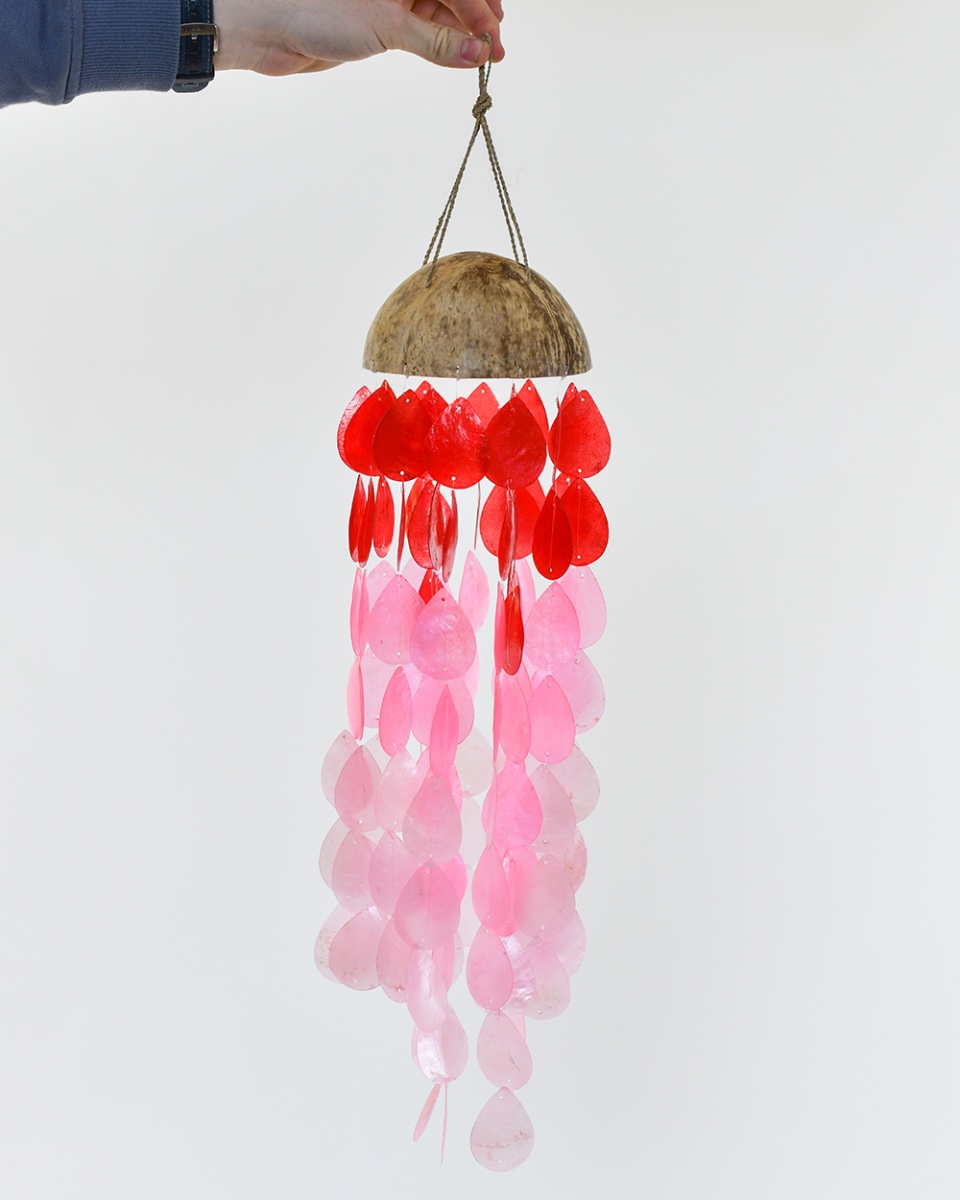 Deluxe Coconut & Shell Teardrop Wind Chime - Red & Pink