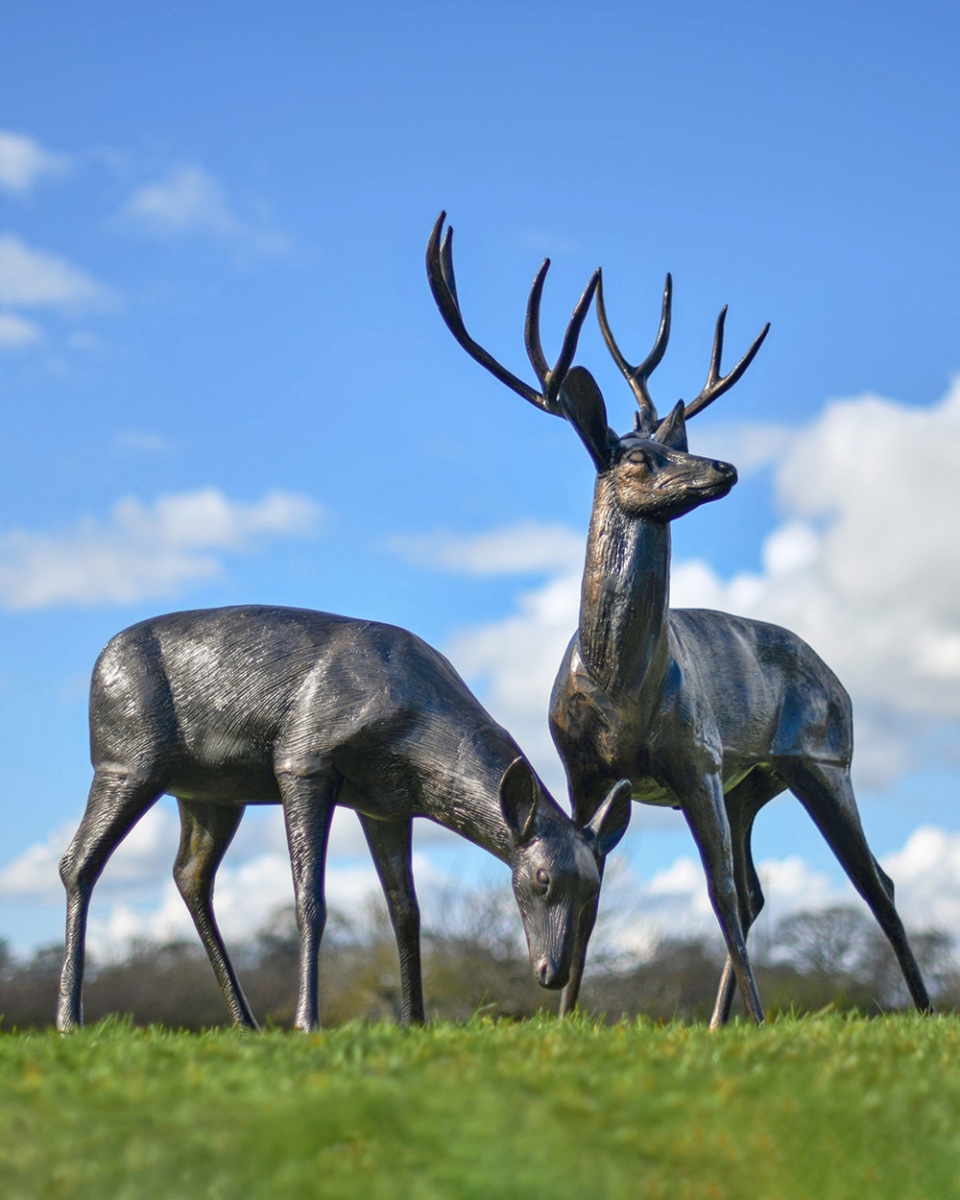 'Fern & Osborne' Pair Of Cast Aluminium Deer (Clearance)