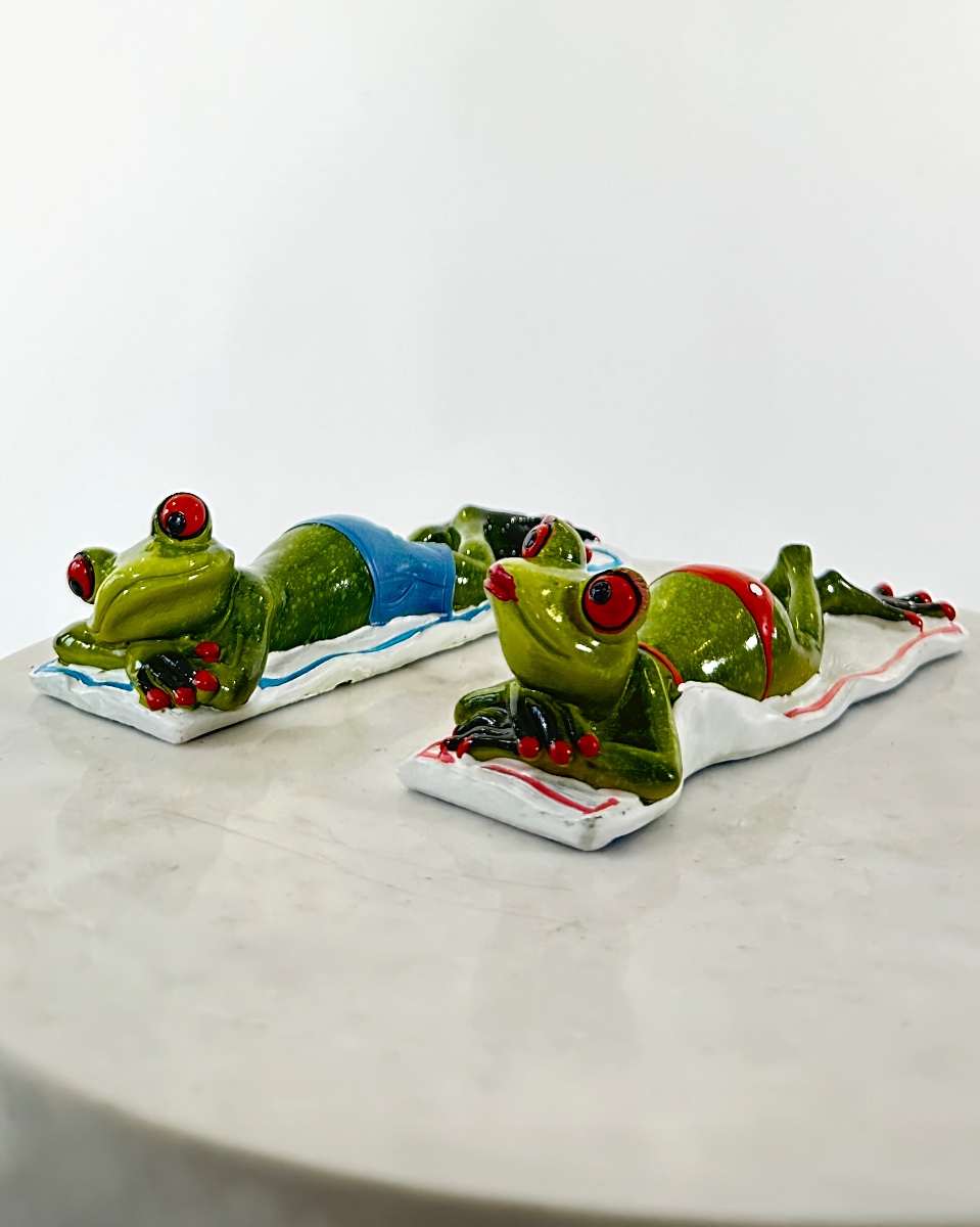 'Sandy & Sunny' Sunbathing Resin Frog Ornaments