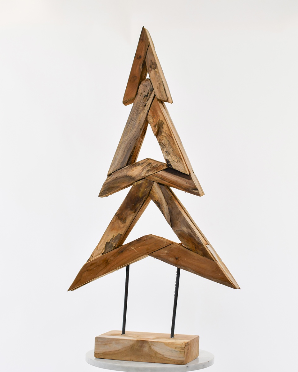 Teak Driftwood Geometric Christmas Tree Ornament - 120cm