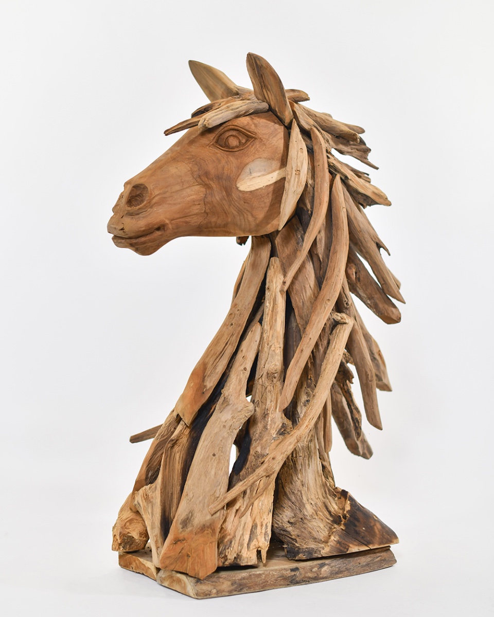 Teak Driftwood Horse Bust - 90cm
