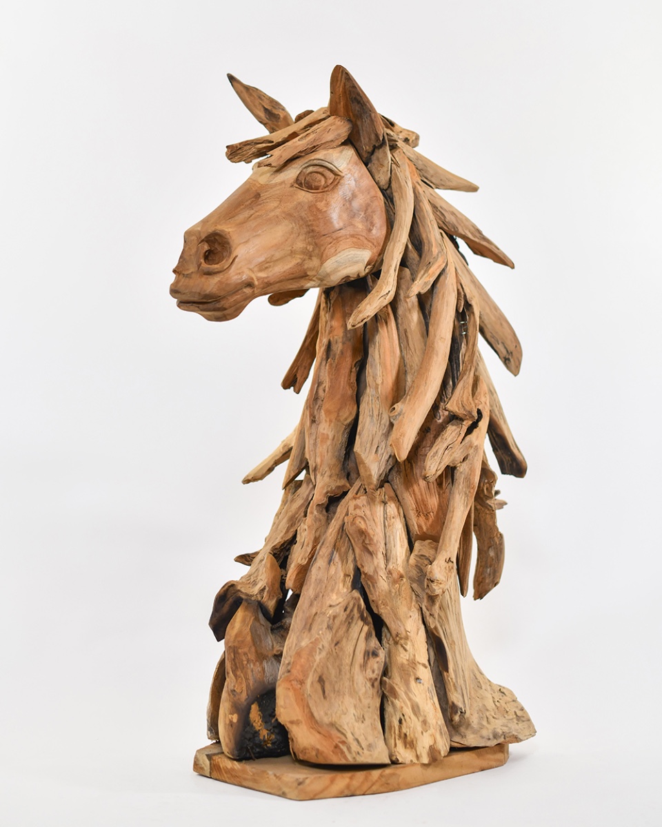 Teak Driftwood Horse Bust - 100cm