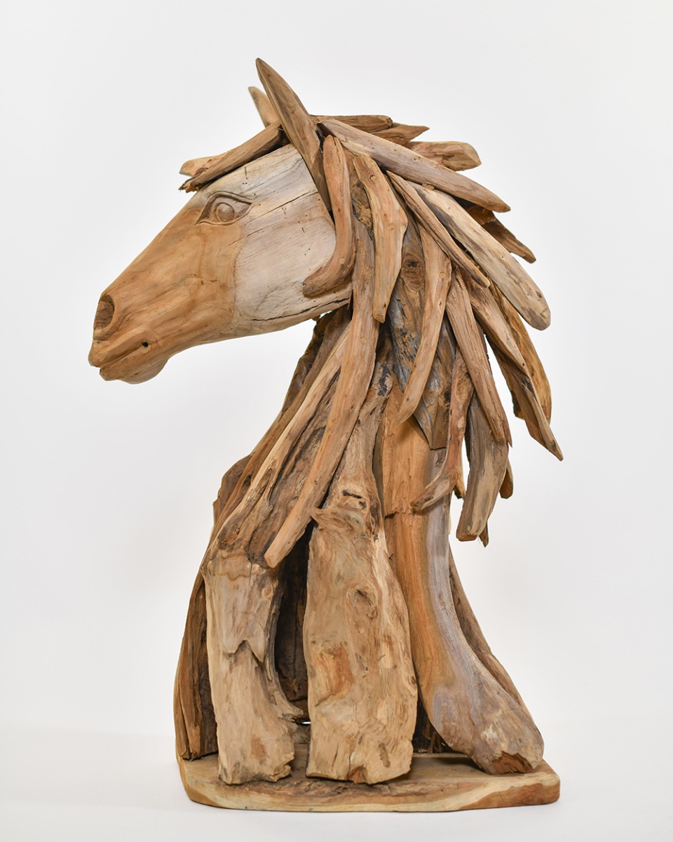 Teak Driftwood Horse Bust - 80cm