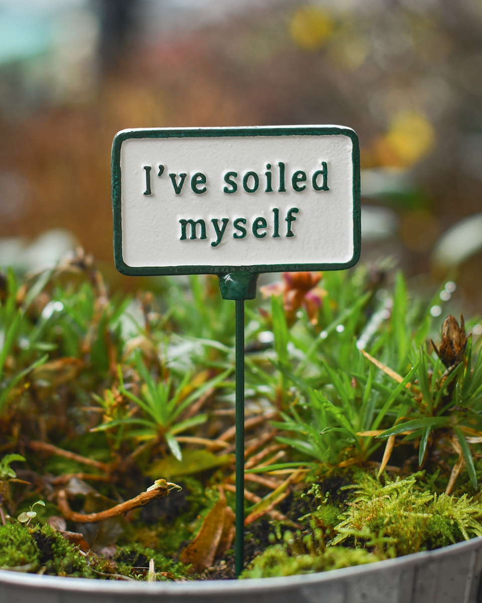 Cast Iron 'I've Soiled Myself' Humorous Plant Pot Spike
