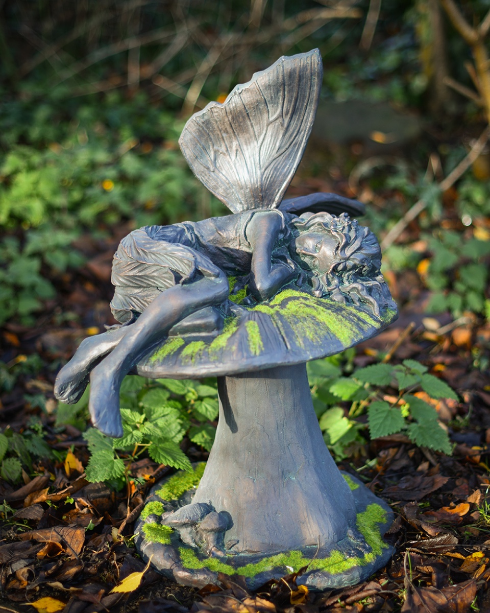 'Enchanted Dreamer' Aged Verdigris Resin Fairy Garden Sculpture