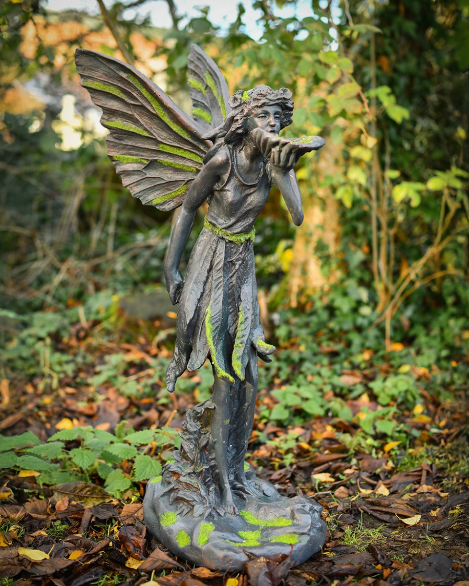'Whispering Grace' Aged Verdigris Resin Fairy Garden Sculpture