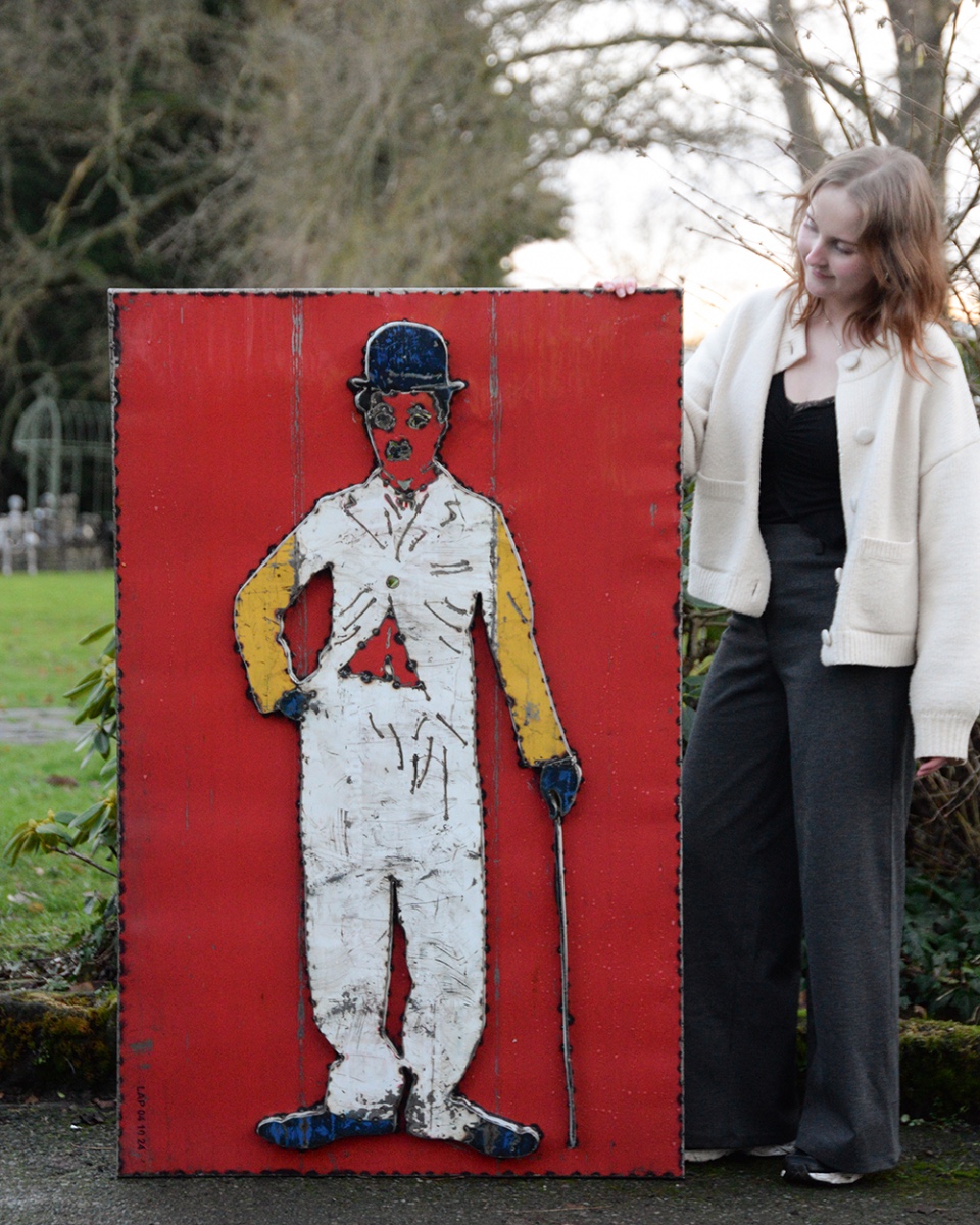 'Bowler Hat Wanderer' Recycled Oil Drum Artwork