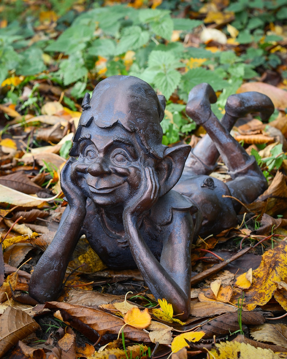 Bronze & Verdigris 'Daydreaming Pixie' Resin Garden Sculpture - 42cm