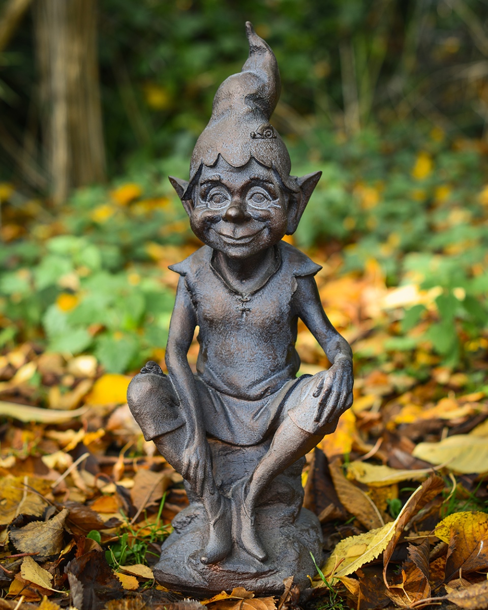 Bronze & Verdigris 'Mossbit' The Pixie Resin Garden Sculpture - 48cm
