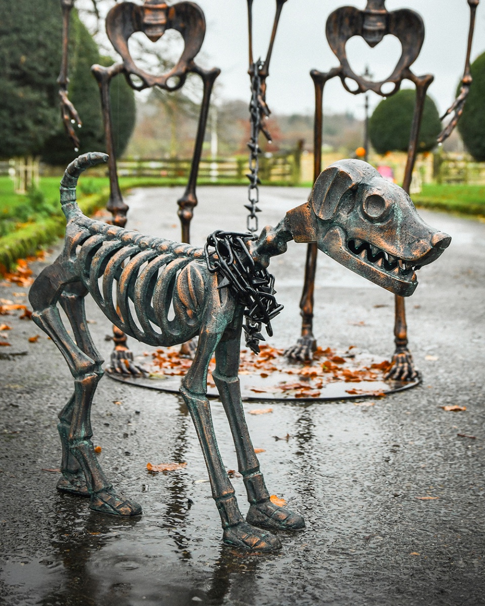 Cast Aluminium 'Boney' The Skeleton Dog Sculpture - Verdigris