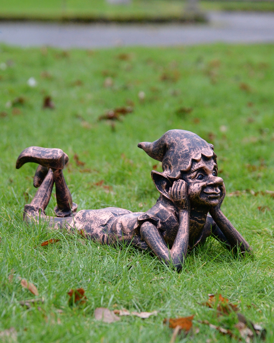 Cast Aluminium 'Daydreaming Pixie' Garden Sculpture - Copper