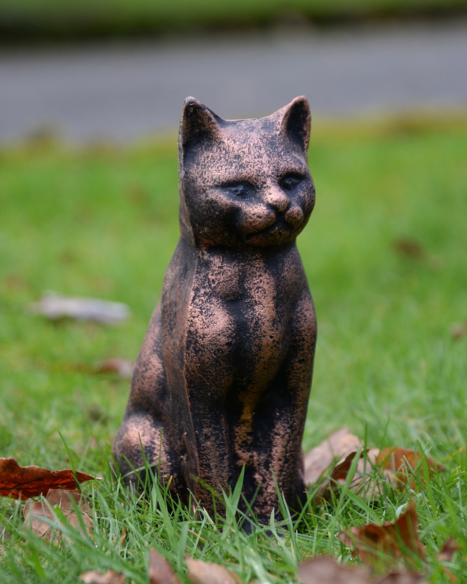 Cast Aluminium 'Koji' The Sitting Cat Garden Sculpture - Copper