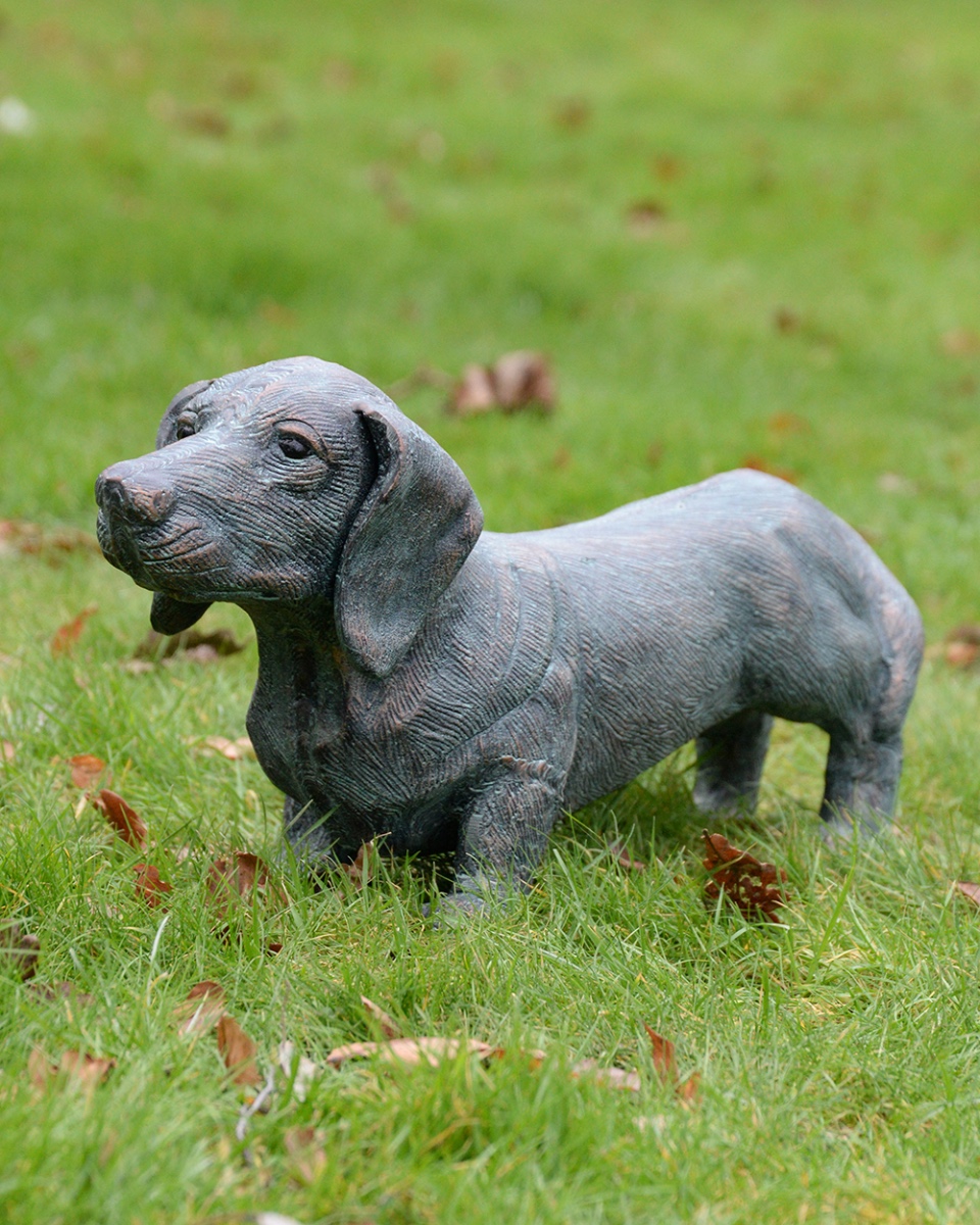 Cast Aluminium 'Slinky' The Dachshund Garden Sculpture - Verdigris