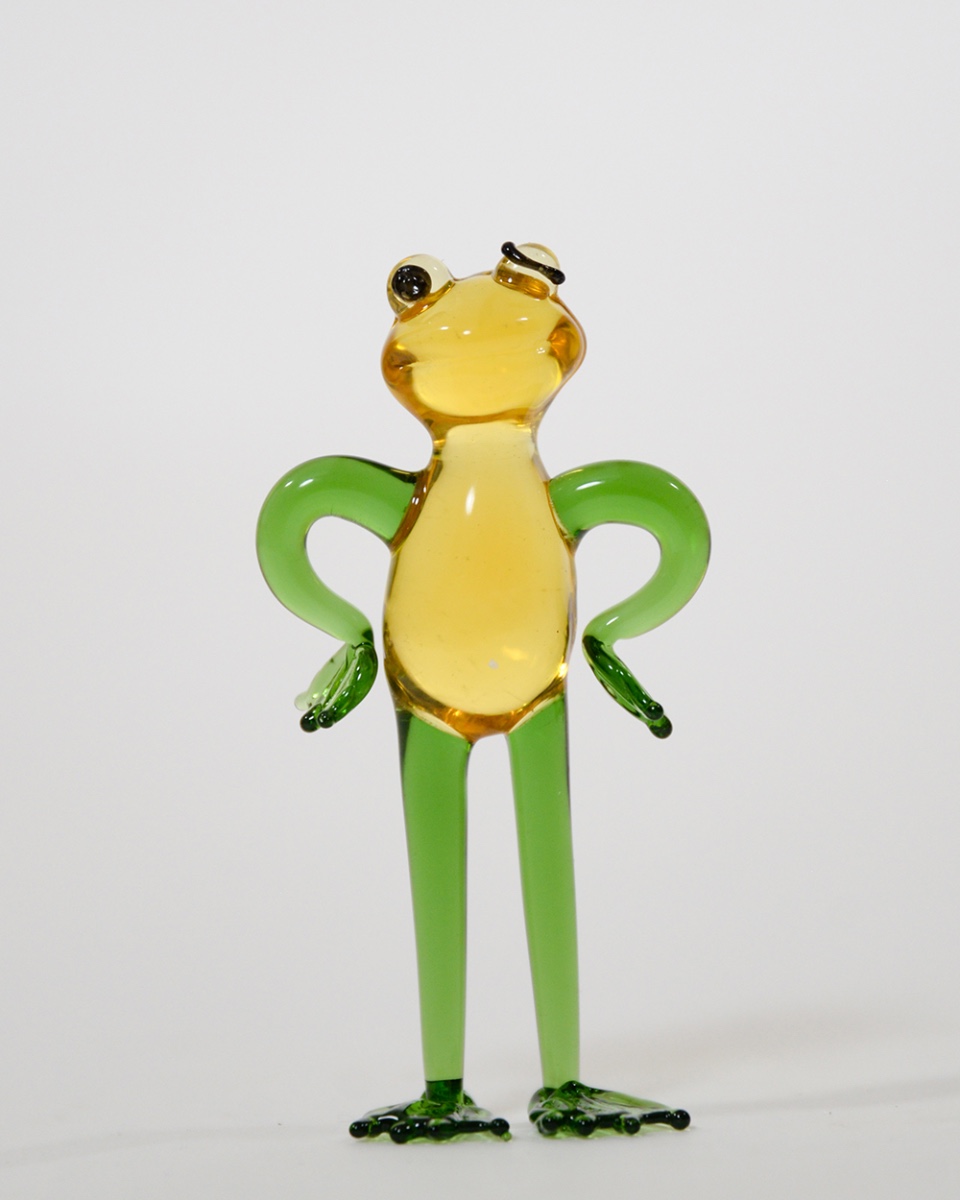Decorative Glass Pair Of Playful Frogs Ornaments Standing
