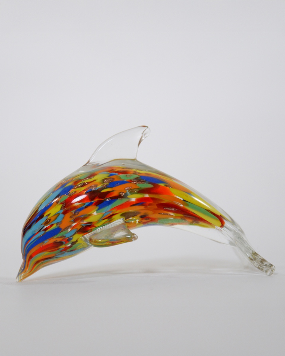 Decorative Glass Vibrant Dolphin Paper Weight Ornament