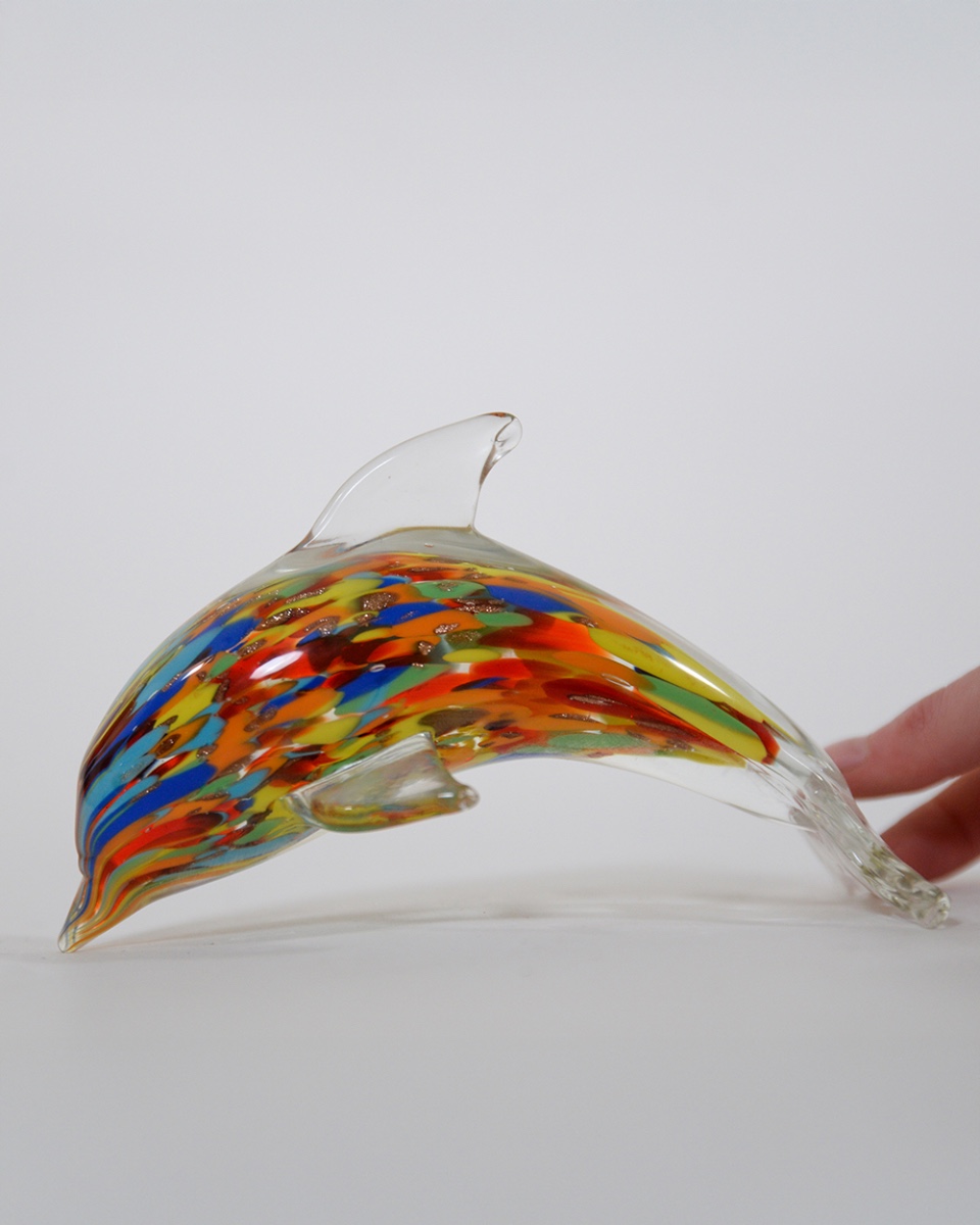 Decorative Glass Vibrant Dolphin Paper Weight Ornament Scale