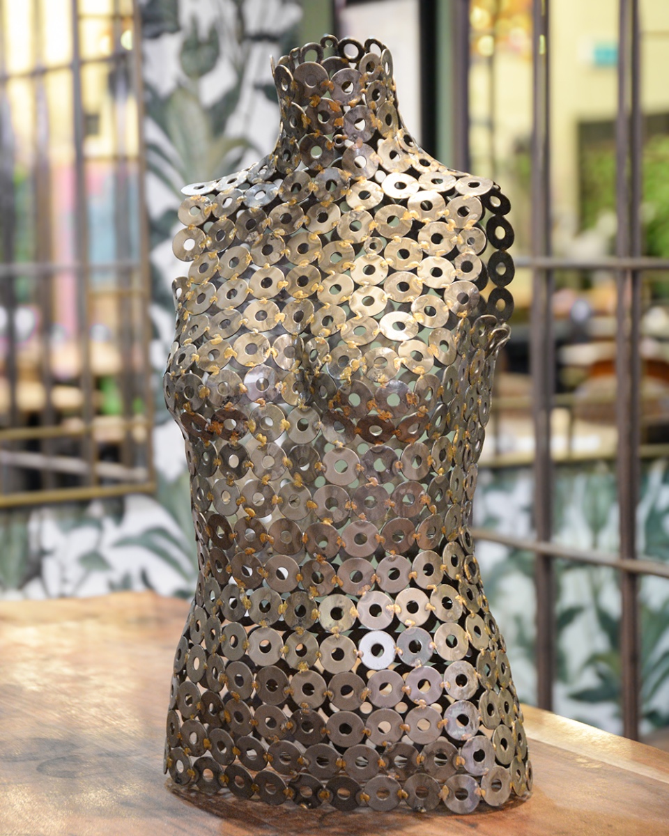 Recycled Metal Female Torso Sculpture - 62cm