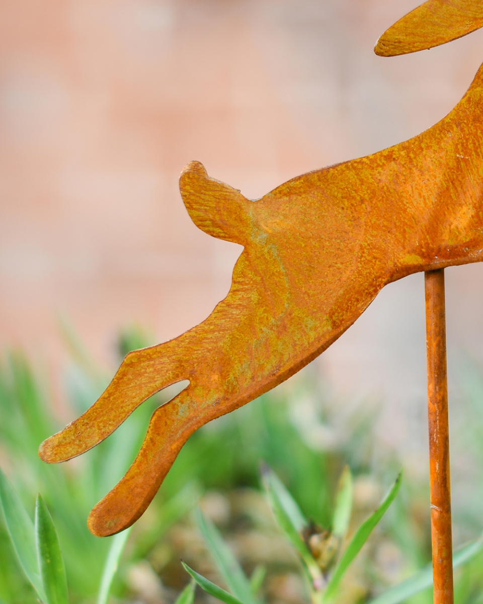 Rustic Leaping Hare Decorative Plant Pot Spike - Pack Of Two Close Up
