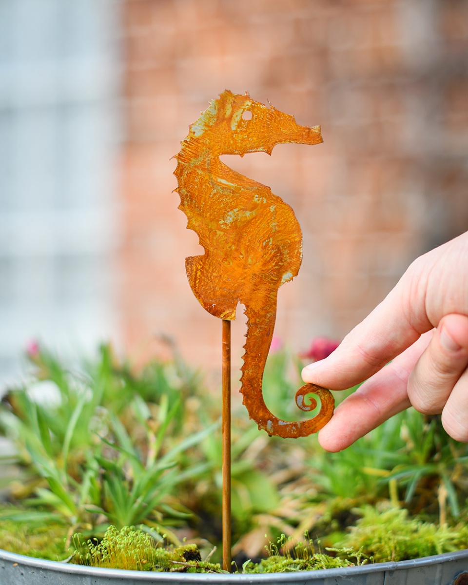 Rustic Seahorse Decorative Plant Pot Spike - Pack Of Two To Scale