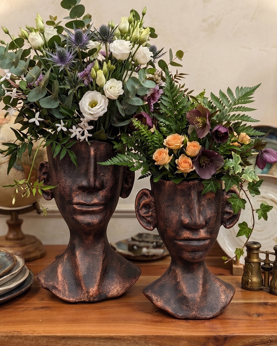 Cast Aluminium 'Wisdom' Ornate Face Planter