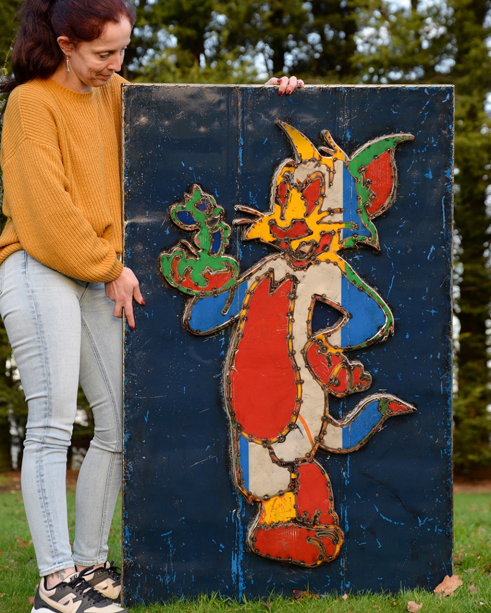 'Junkyard Feline' Recycled Oil Drum Artwork