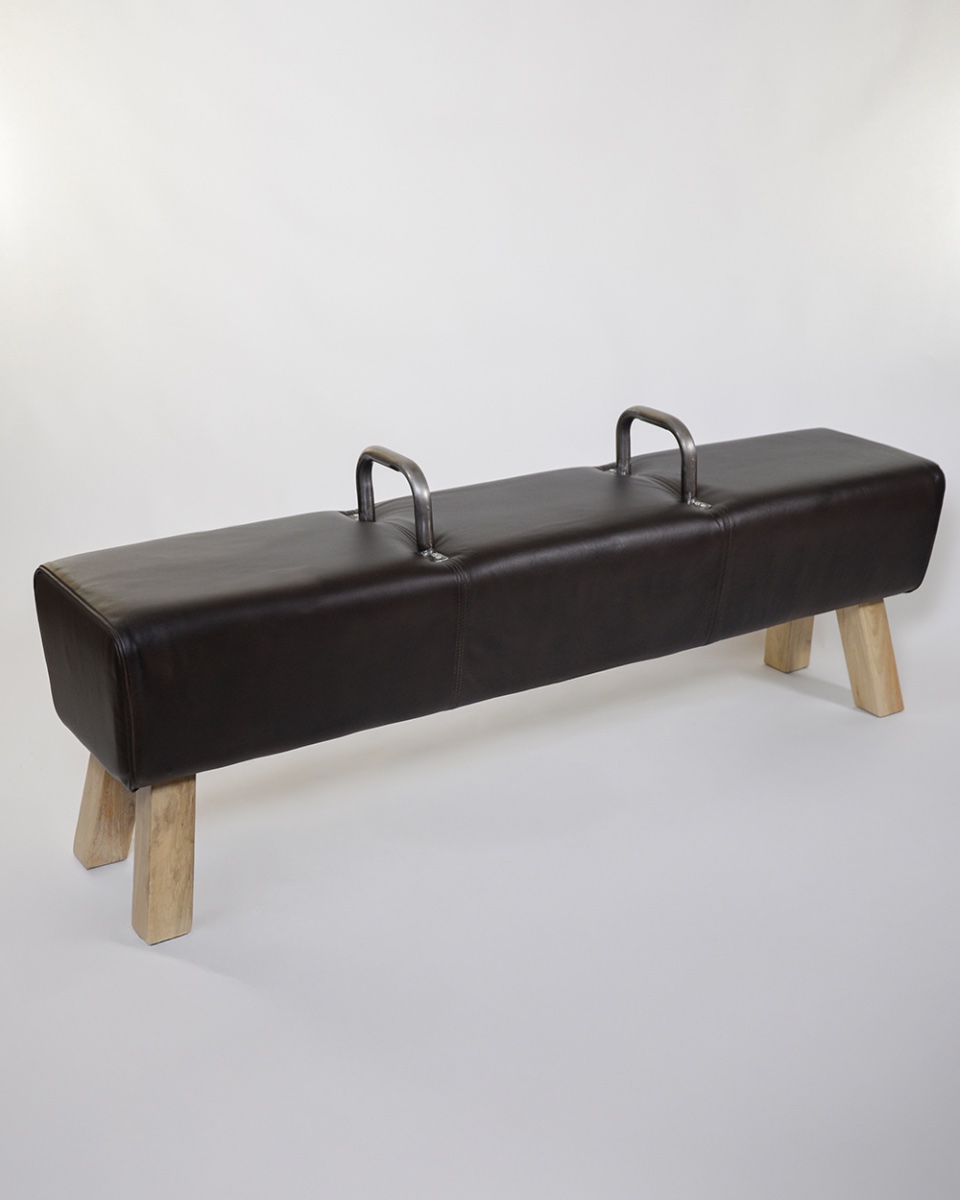 'Stanley' Mango Wood & Dark Brown Buffalo Leather Gym Bench
